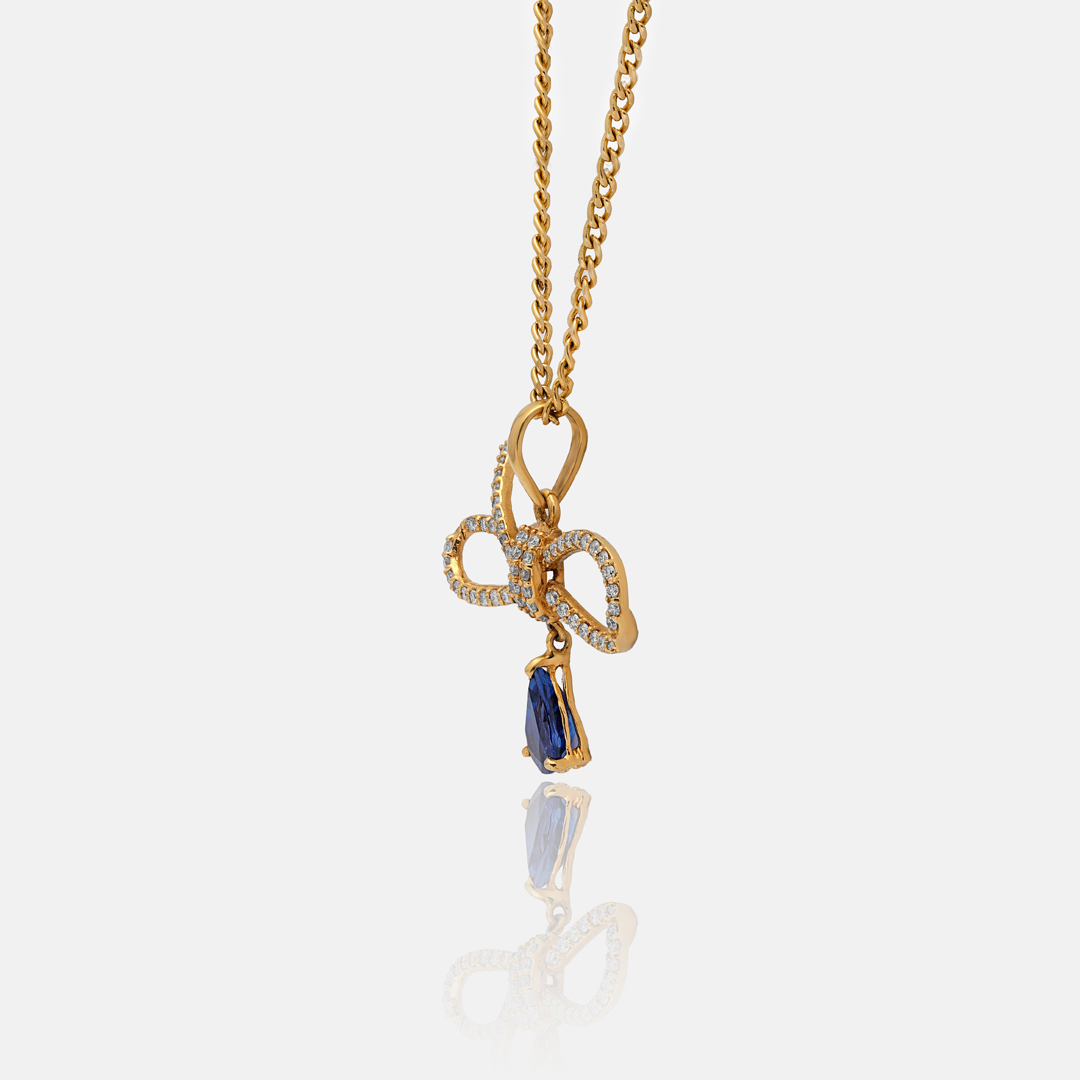 Blue Bow Gold and Diamond Pendant